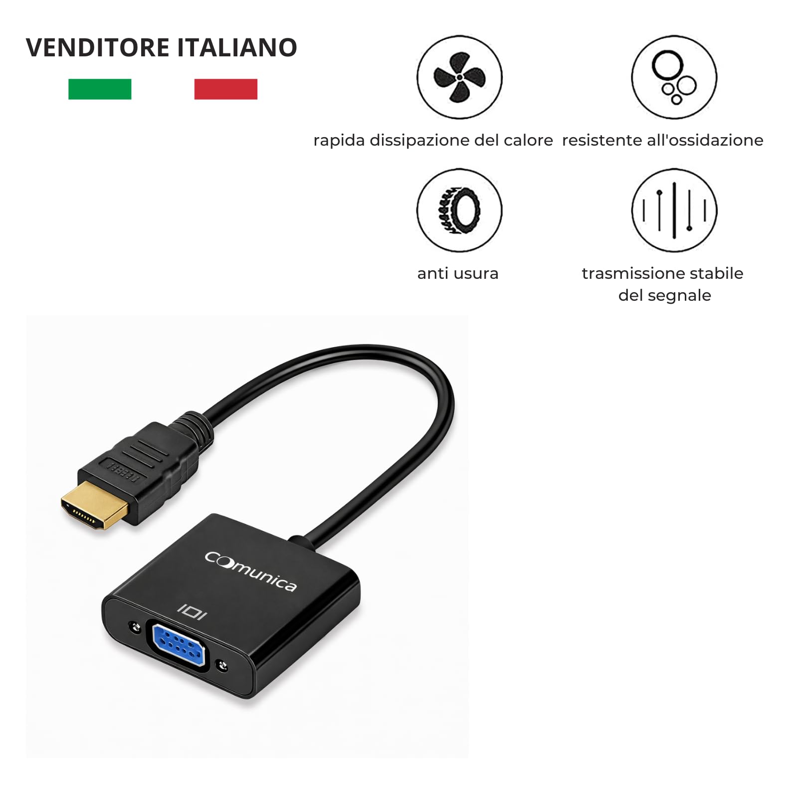 comunica Adattatore da Hdmi a Vga Adattatori Convertitore Maschio a Femmina 1080p