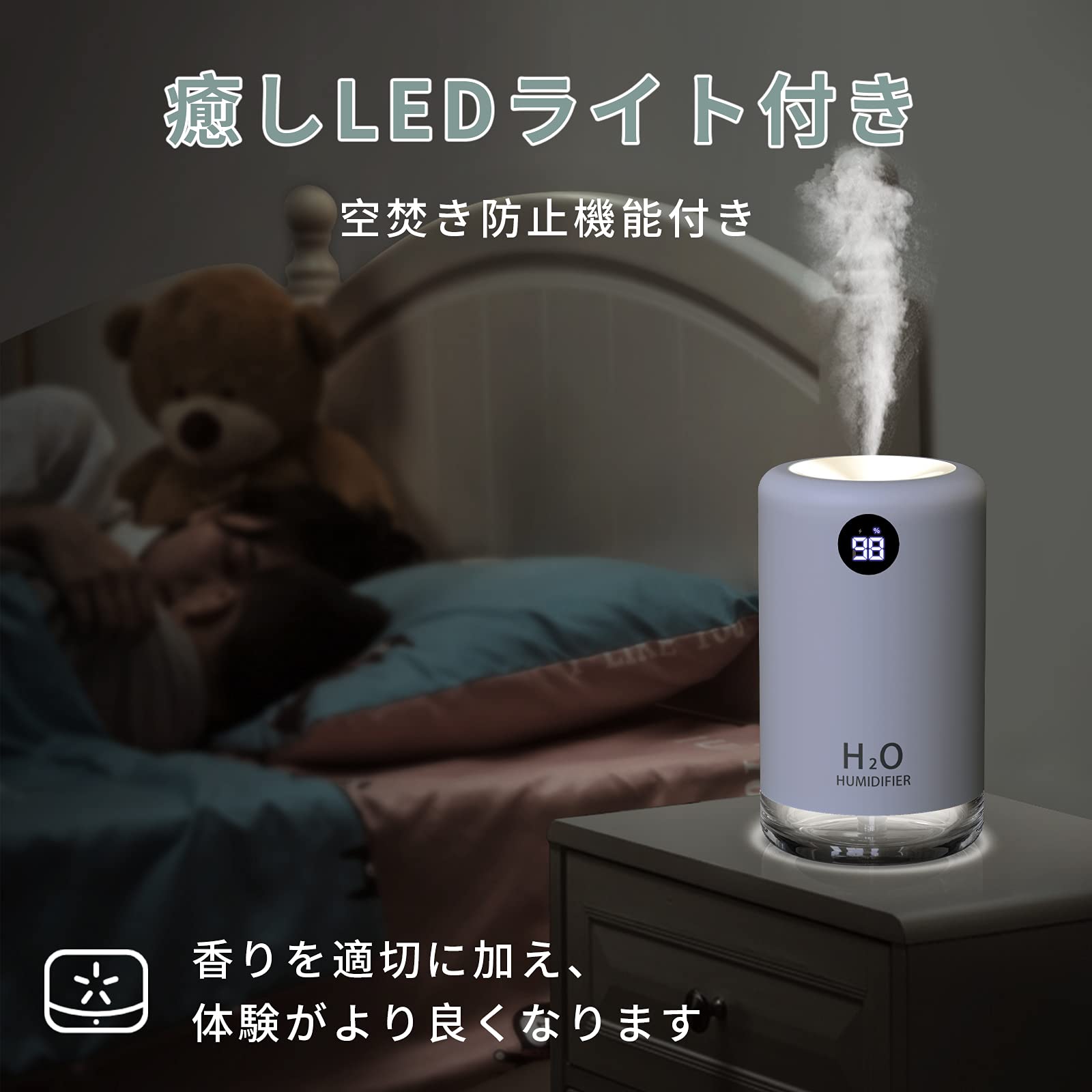 Amazon.co.jp: 【増強版】加湿器 卓上 小型 アロマ usb充電式 500ml大 