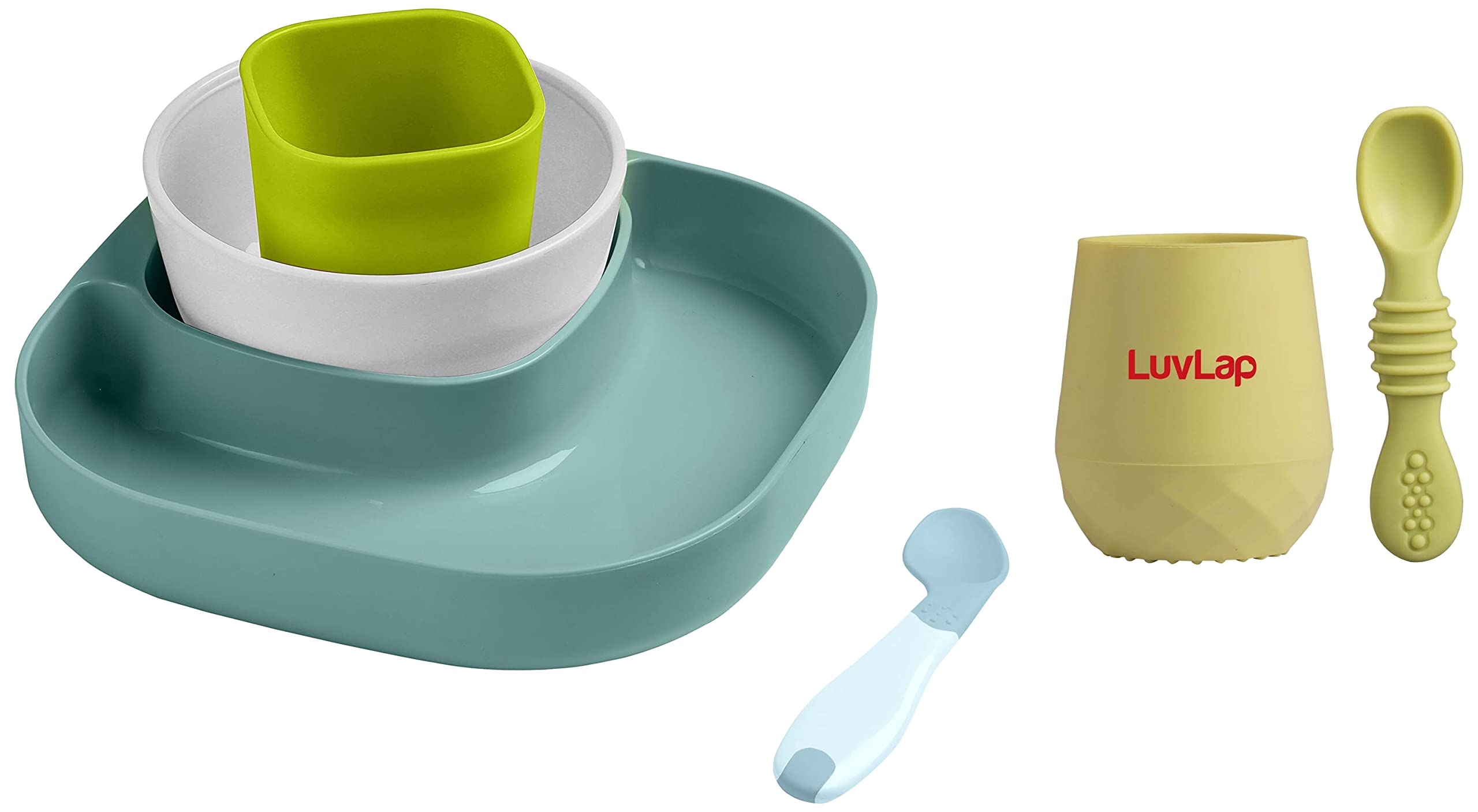 LuvLap 4 Piece Baby Tableware Meal Set (Blue & Green) & LuvLap Baby & Toddler Silicone Spoon & Training Cup Set-image-40