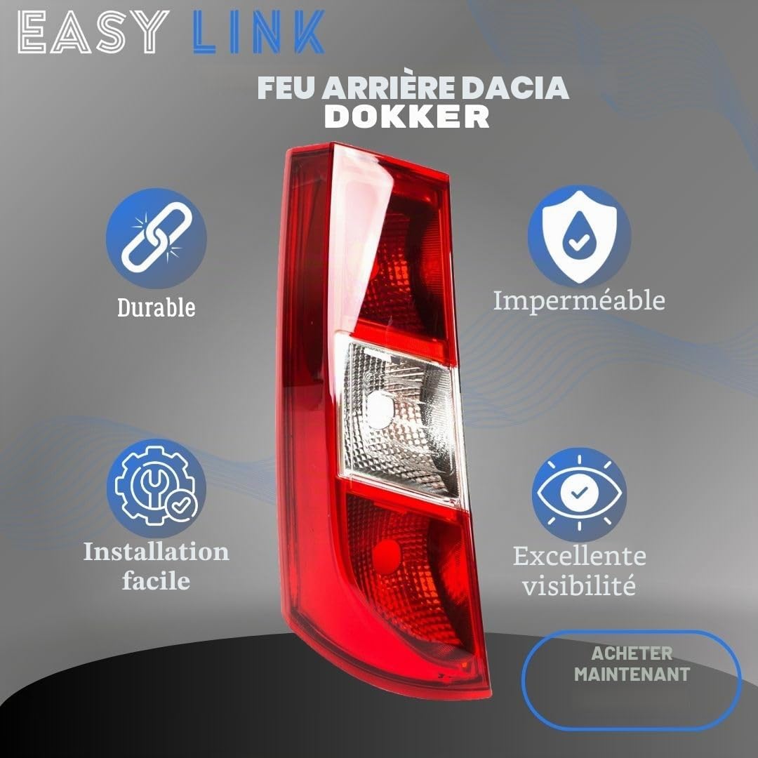 Feu arrière gauche compatible avec Dacia Dokker 2012 - E-Prüf 265551619R 265556730R