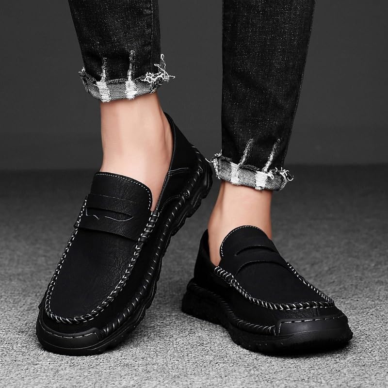 Shoes Men's Outdoor Slip-on Loafers Versatile Comfortable Round-Toe Oxford Shoes Men Fashionable Thick-Soled Non-Slip Shoes for Travel Shopping Driving2