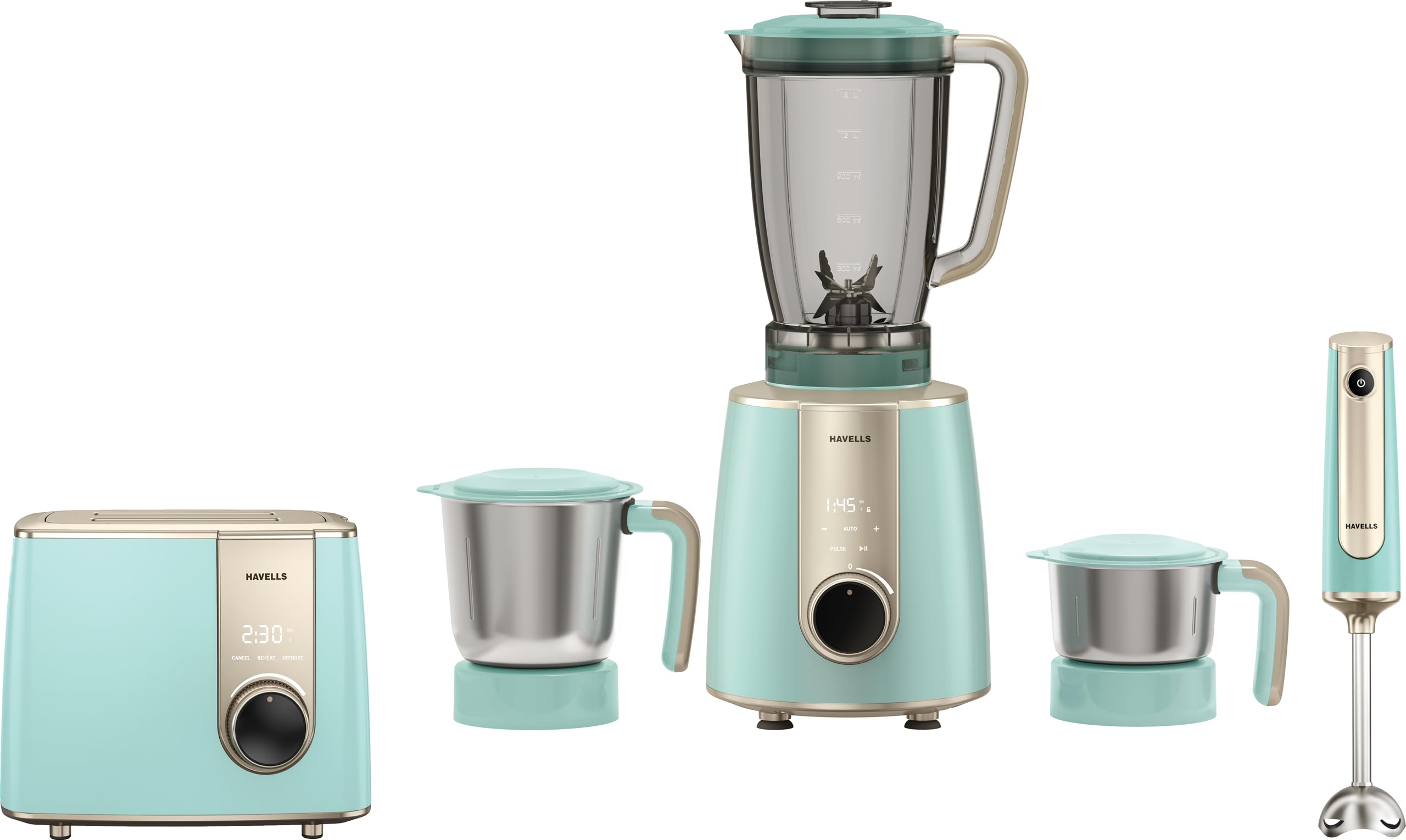 Havells Craft Kitchen Harmony Combo for Premium and Modern Kitchens | Mixer Grinder + Toaster + Hand Blender | Perfect Kitchen Companion and Gifting Range (Blue & Golden)-image-11