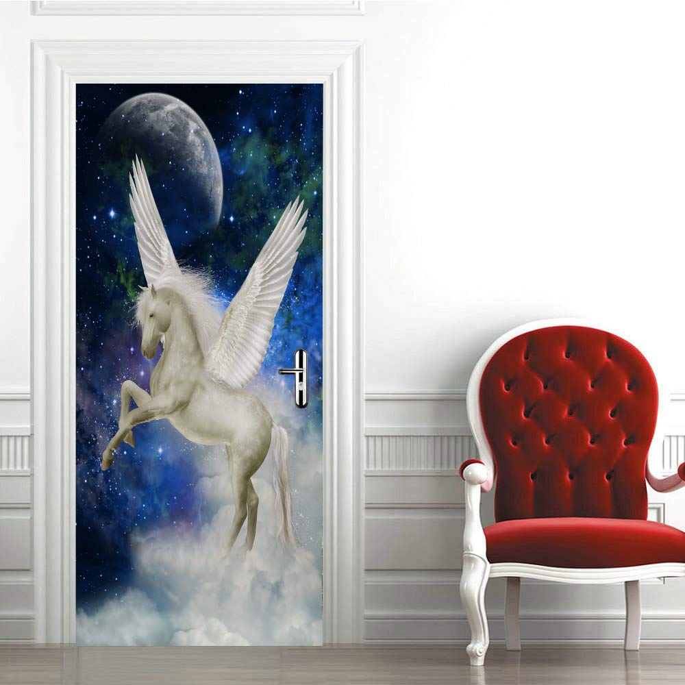 Sticker de porte cheval blanc pour illuminer un salon avec un trompe l'oeil