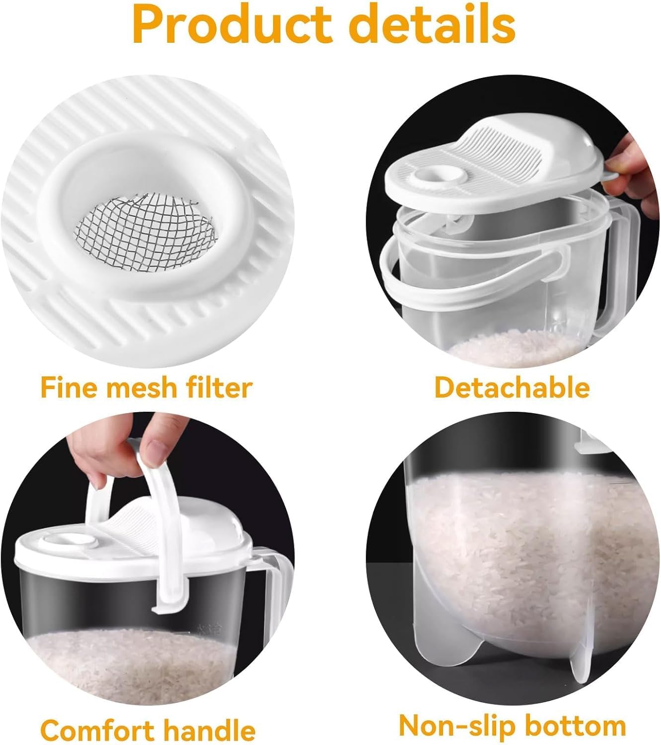Colador de cuenco de arroz, cuenco de lavado de arroz con colador, colador de grano transparente con mango para cocina, alimentos/pastas, 19 × 12 × 6.3 in 5