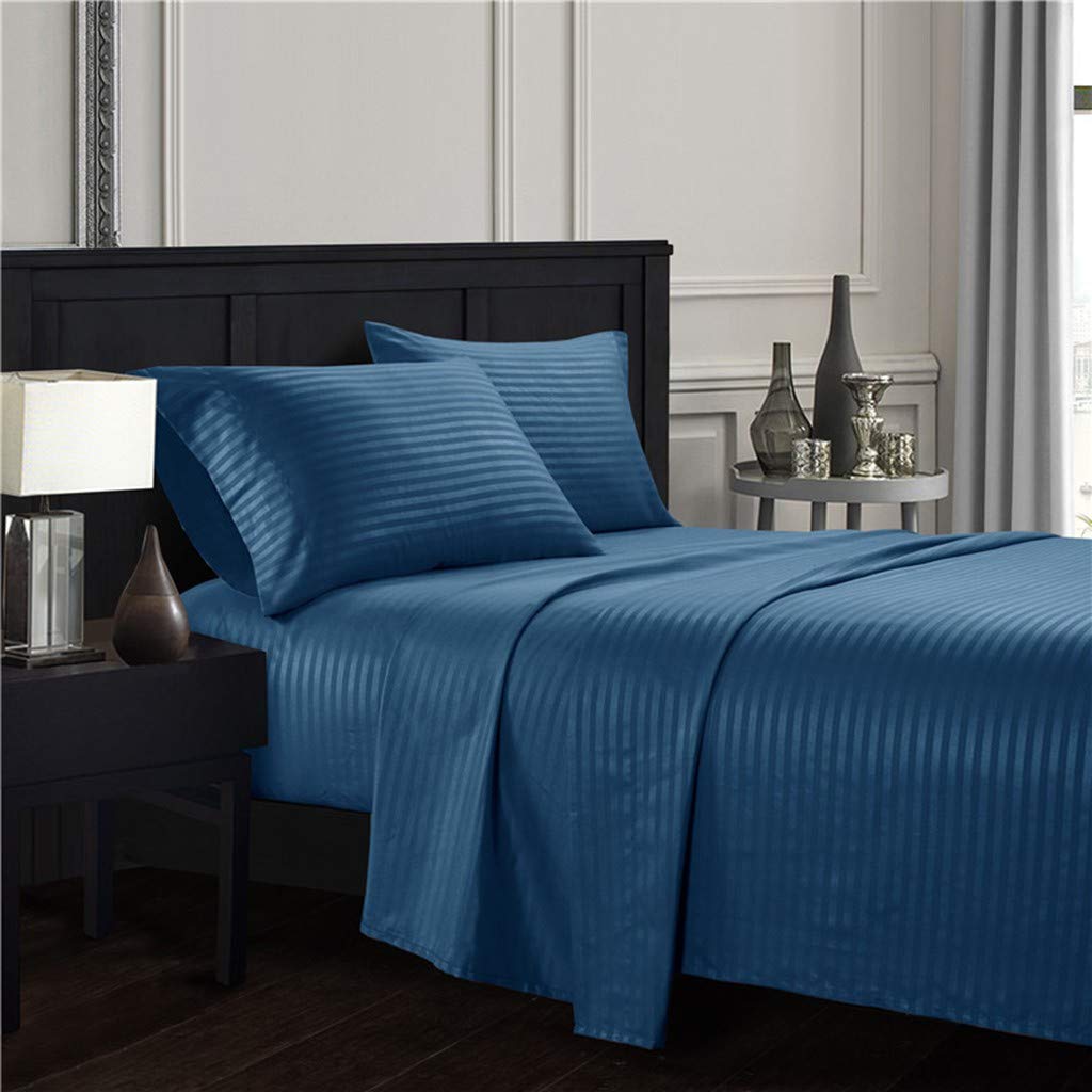 Bed Sheet Pillowcase Fits Mattress Fitted Sheet set Single double 100% Long Staple CottonSoft Sateen Microfibre Four-Piece Bedding set Fitted,Moonlight blue228x259cm