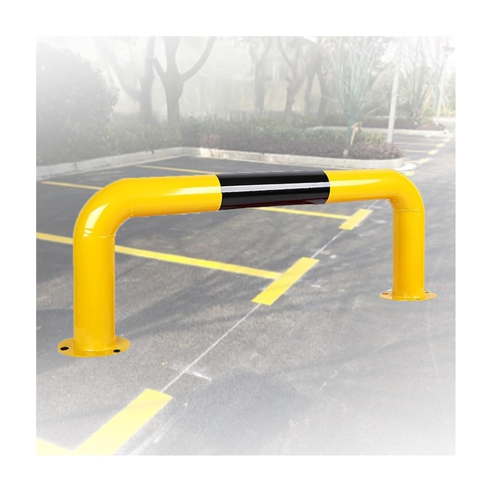 U Shape Security Bollards Black & Yellow Traffic Warning Posts for Parking, Garage, Driveway, Car Blocker & Wall Protector(80x30x0.2cm)