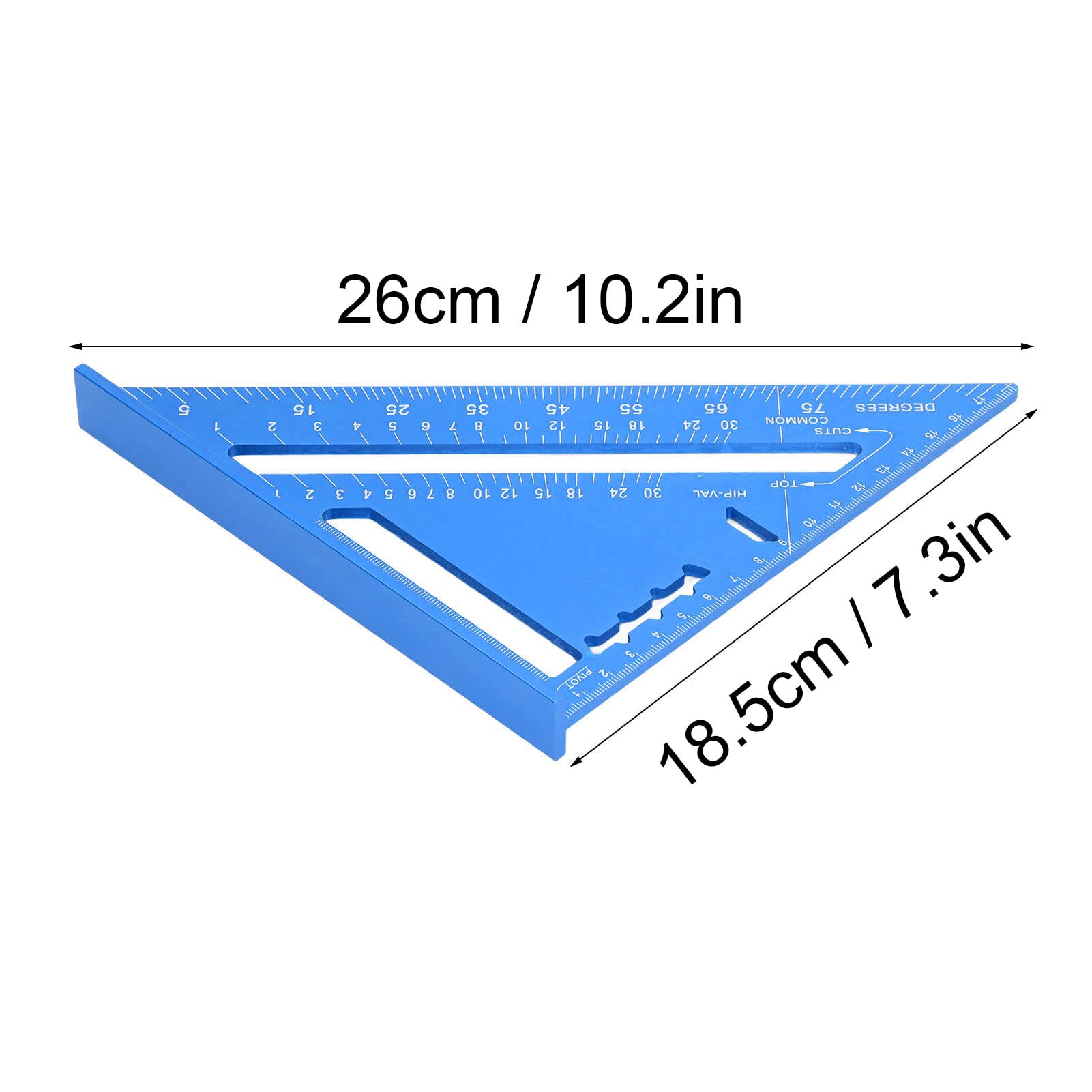 Aluminum Alloy Woodworking Ruler, Small Carpenter Square, Metric & Inch Markings, for Determining and Marking Angles and Square Cutting, with 45 and 90 Degrees (Blue)