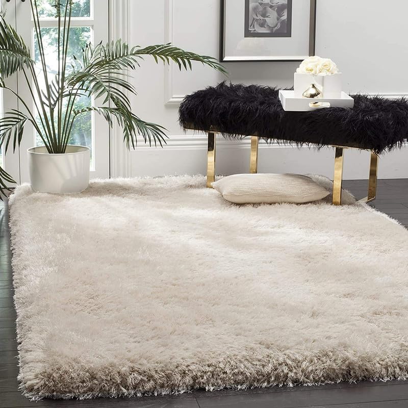 Image of Shaggy Rugs 4X6 FEET Soft and Cozy Carpet for Living Room & Hall, Bedroom, and Kids Room Non-Slip, High Pile, Machine Washable, Perfect for Any Room (IvoryA)