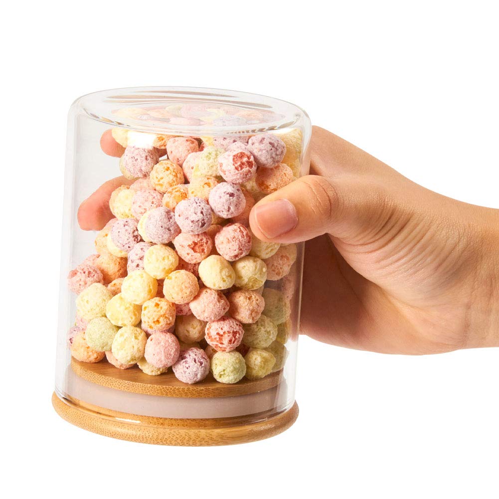 EZOWARE Set di 8 Barattoli di Vetro, Contenitori per la Conservazione degli Alimenti con Coperchio di Legno Bambù Ermetico per Tè Caffè Farina Cereali Fagioli, Vetro Borosilicato - 450ml