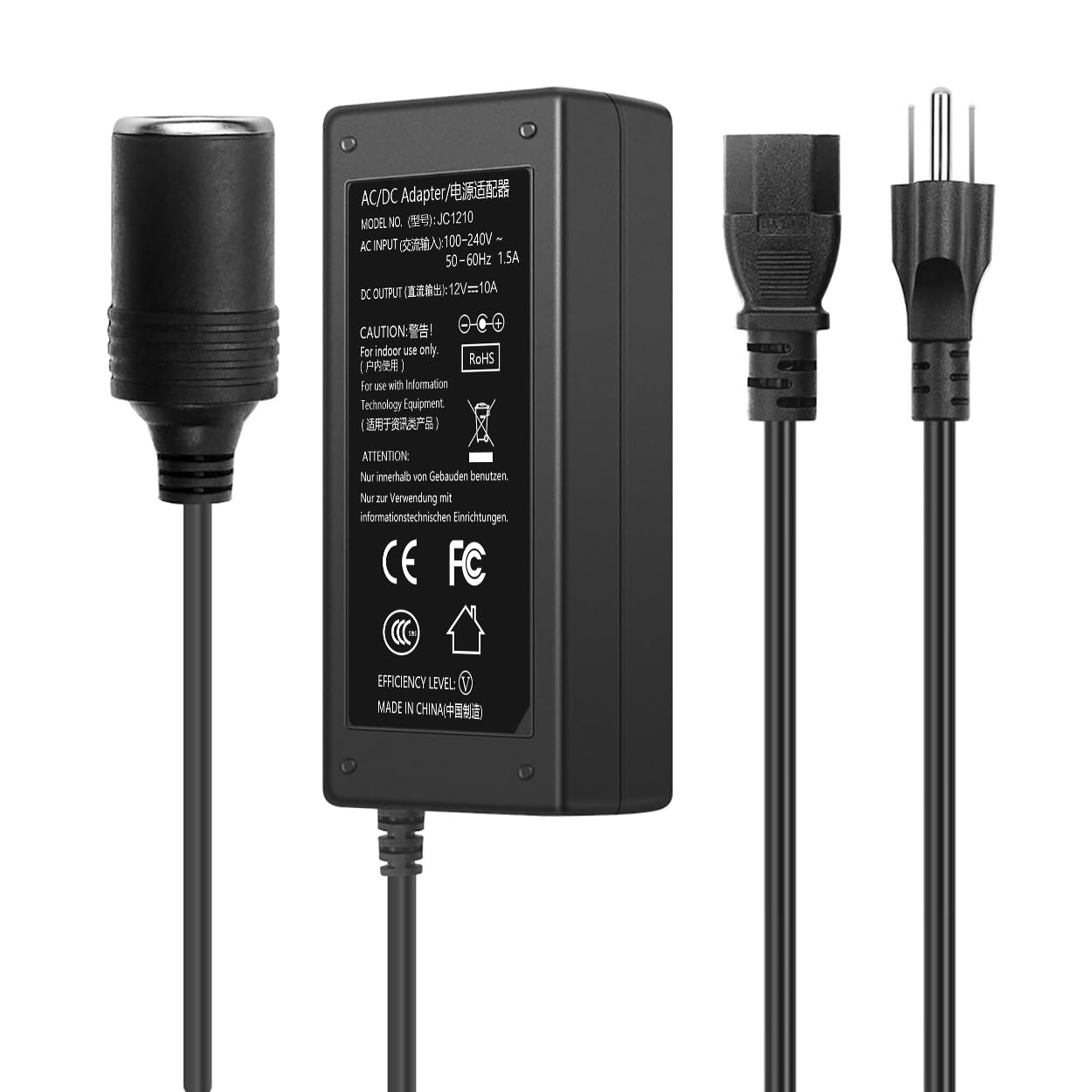 DC 12V 10A Power Supply AC to DC Converter 120V to 12V Converter with Car Cigarette Lighter Socket Adapter for Car Air Fan Vacuum Cleaner Dash Cam-image-28