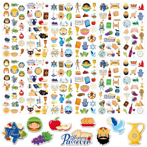UPINS 240 Stück Passover Aufkleber für Kinder, Schaumstoff, 3D, geschwollene selbstklebende Pesach-Aufkleber, DIY, Basteln für Kinder, Passahgeschenk, Partyzubehör, Dekorationen