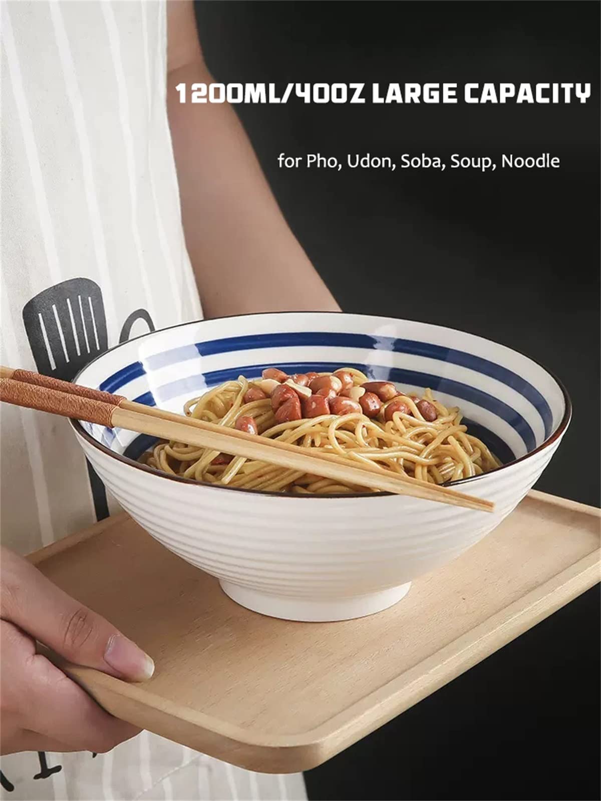 1200ml Ceramic Ramen Bowl Set Ceramic Noodle Bowls with Chopsticks and Spoons Al