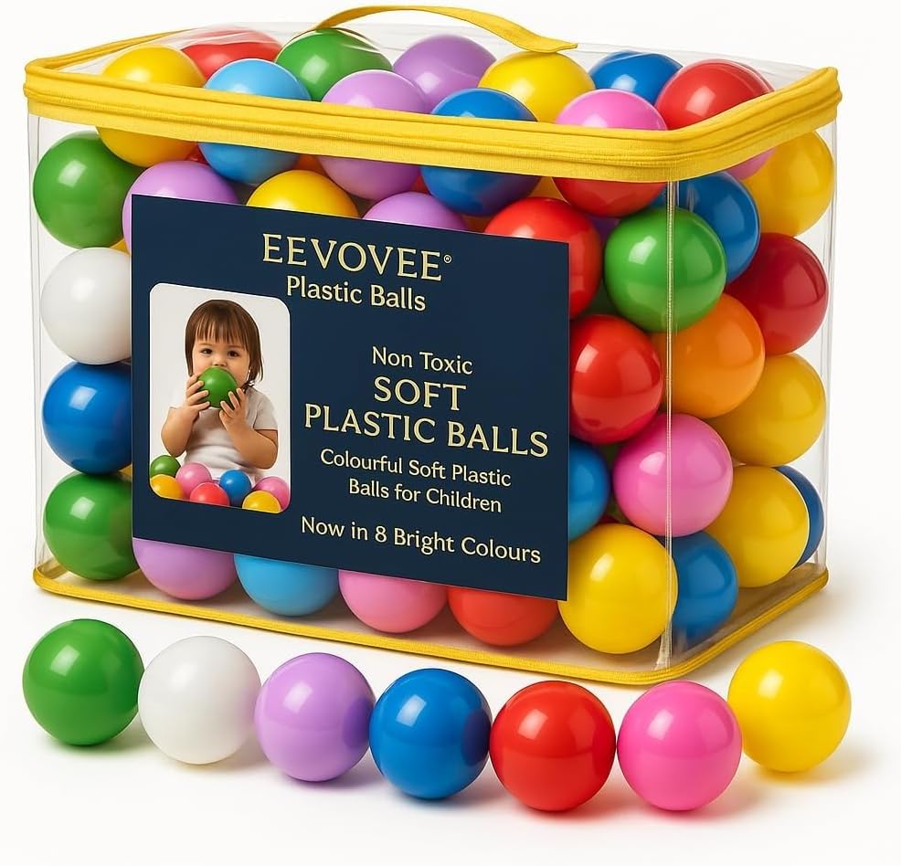EEVOVEE , 50 Pcs 4 Cm Soft and Safe Multi Colour Fun Packed Plastic Pool Softball for Kids. 8 Colorful (BPA-Free and Non-Toxic Plastic Balls for Kids - ISI 9873 Safety Certified)
