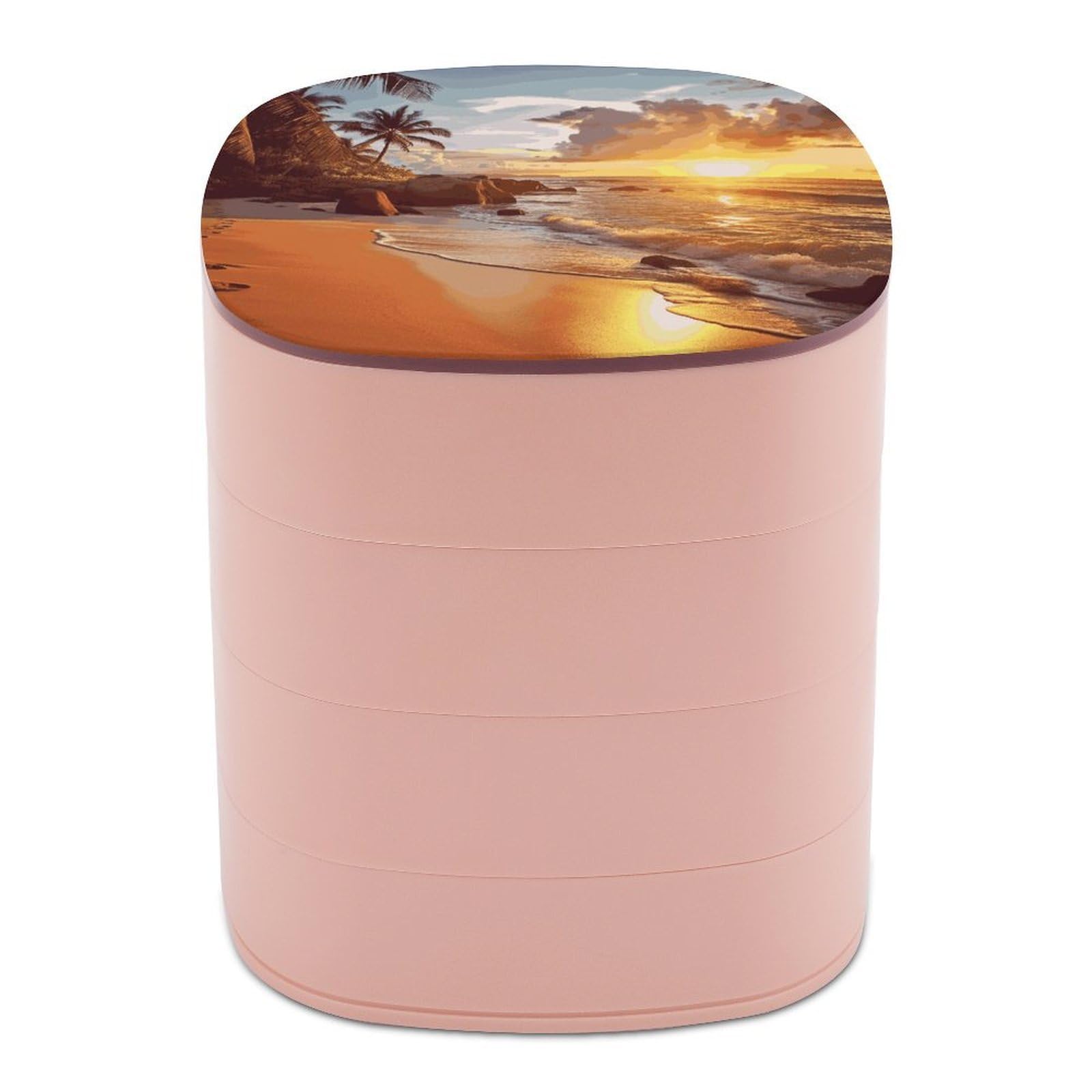 FekiLoot Tropical Beach at Sunset Jewelry Box 4-Layers Rotatable Jewelry Organizer Storage Box with Mirror Cute Travel Jewelry Case Portable Earring Holder Organizer for Ring Necklace Bracelet