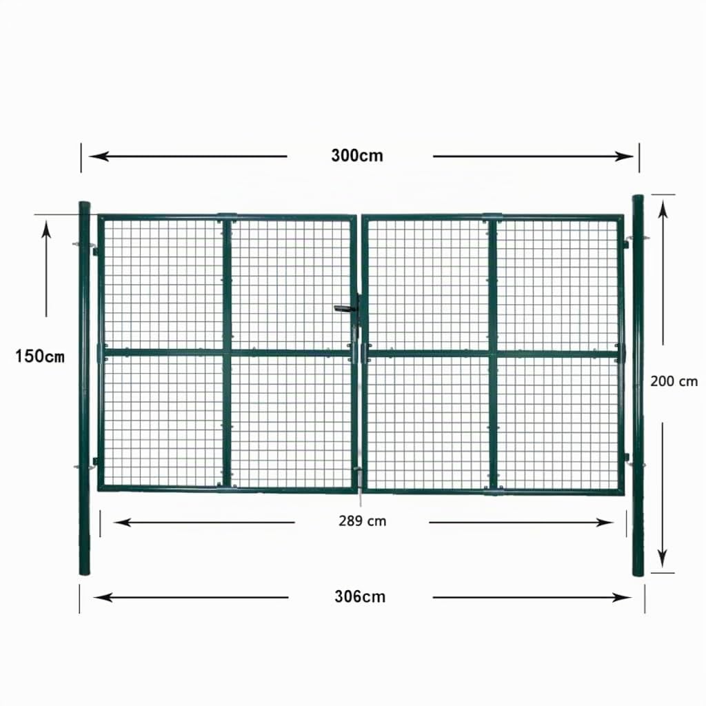 vidaXL Cancello per Recinzione a Doppia Porta 300x150 cm in Acciaio Verniciato a Polvere