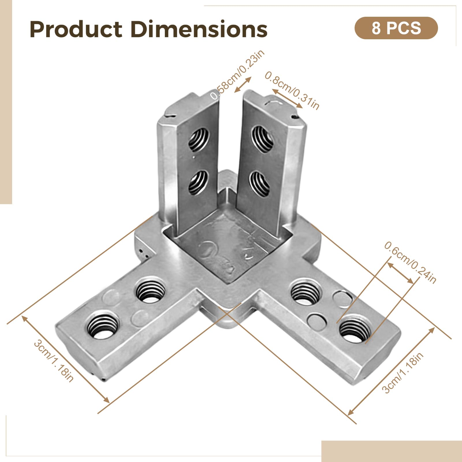 8 Stück Aluminiumprofil 30x30 Verbinder, 3-Wege Eckverbinder, 3,0 x 3,0 cm 3-Dimensionaler Eckverbinder mit Schrauben, Achtloch für stabile Verbindung