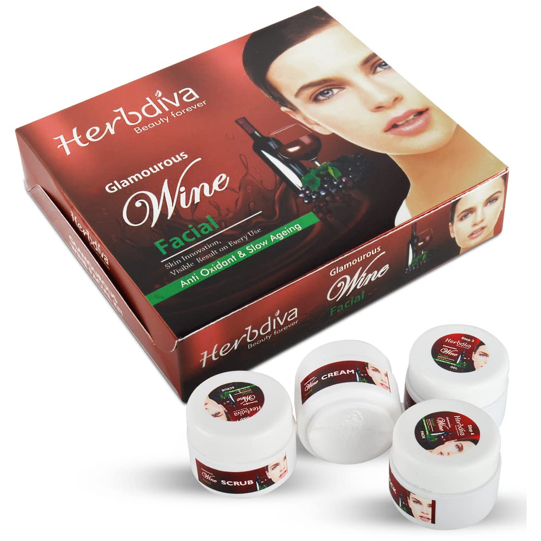 Wine Facial Kit 130 gm | Glamourous Beauty Forever | Skin Innovation, Anti Oxidant & Slow Ageing | Enriched With Red Grape extract & Patchouli Extract
