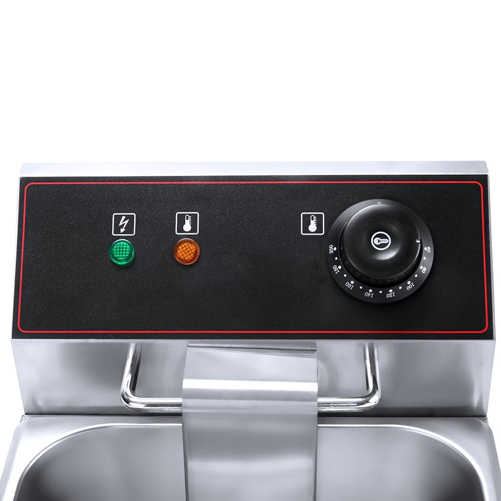 Friggitrice elettrica professionale doppia vasca da 2 x 6 l o 2 x 8 l – 5000 W – Termostato regolabile, serbatoi rimovibili – ideale per catering, snack, cibo camion (2 x 8 litri)