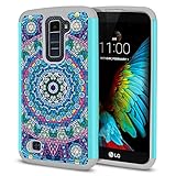 FINCIBO Case Compatible with LG K10 Premier LTE, Dual Layer Football Skin Hybrid Protector Case Cover Anti-Shock TPU for LG K10 Premier (NOT FIT K10 2017) - Bohemian Blue Mandala