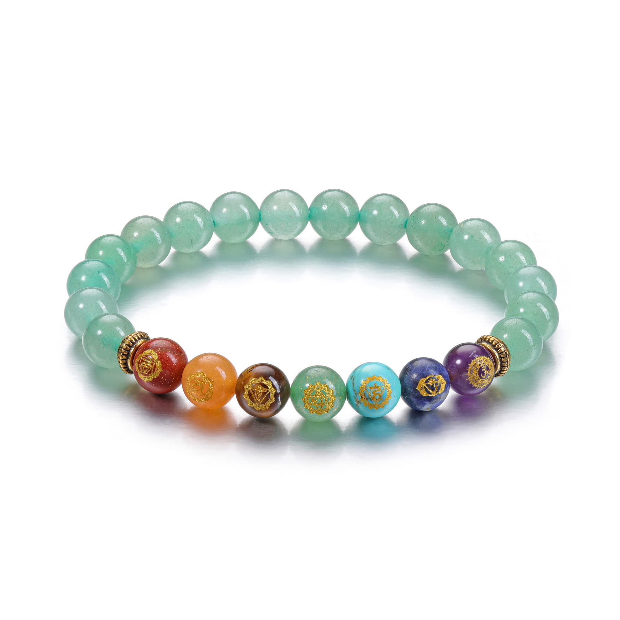 VadiForest Natural 8mm 7 Chakra Stone Crystal Bracelet Reiki Healing Crystal Gemstone Beads Men Women Stretch Bracelet for Meditation, Protection