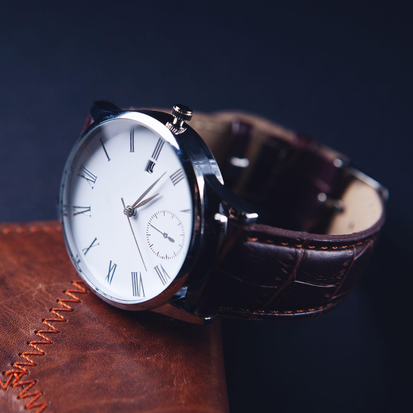 QUARKZMAN Bransoletka skórzana dla mężczyzn i kobiet, 21 mm, wzór krokodyla, bransoletka do szybkiej wymiany, płaska, cienka, elegancka skórzana bransoletka z narzędziami, brązowa