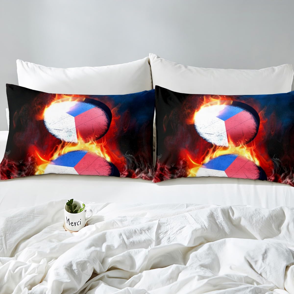 Set di biancheria da letto per bambini con motivo hockey su ghiaccio, con copripiumino e copripiumino traspirante per gli amanti dell'hockey su ghiaccio, copriletto decorativo, per letto matrimoniale