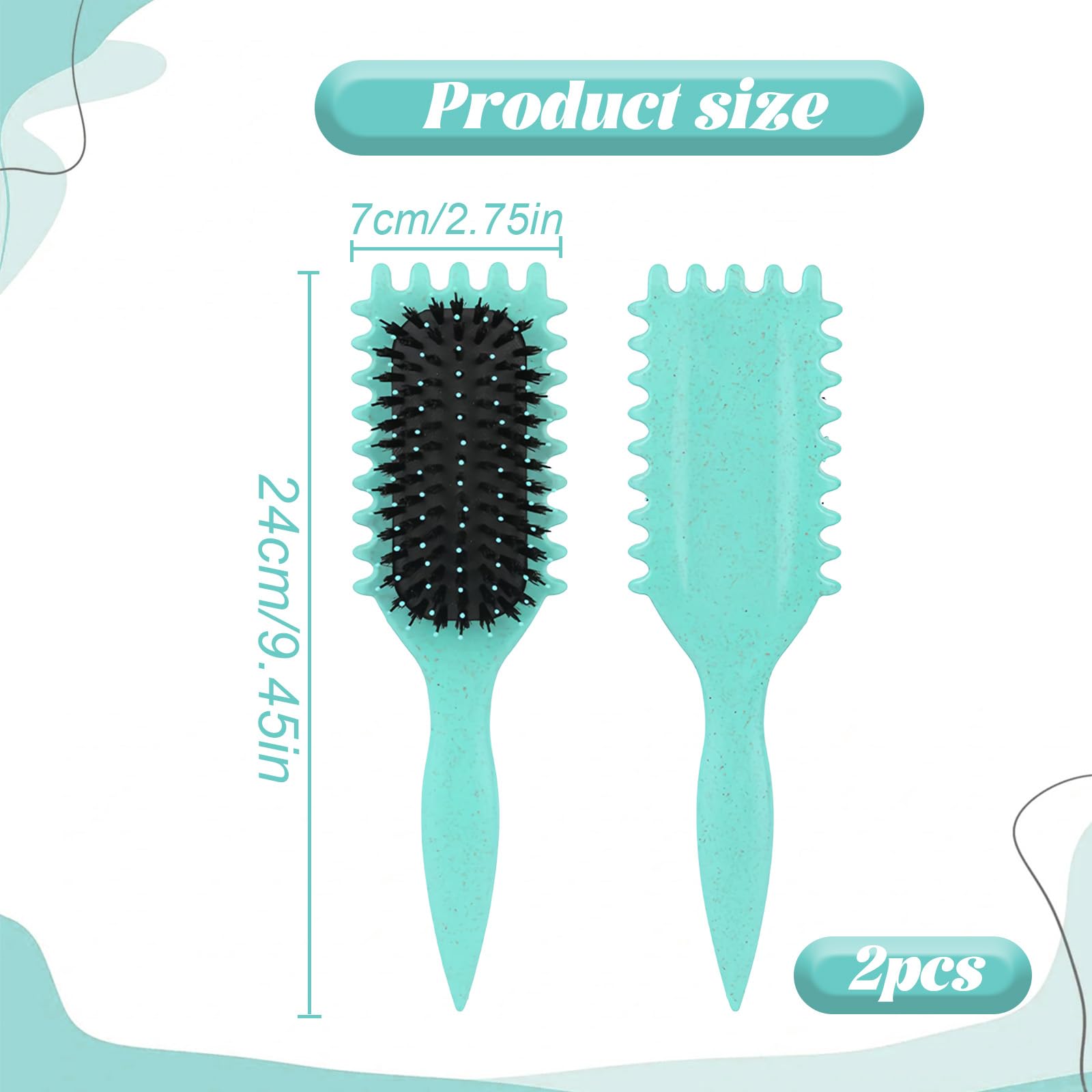 2Pcs Curl Defining Brush, Green Curling Brush, Easy Detangling, Boar Bristle Hair Brush - Image 2