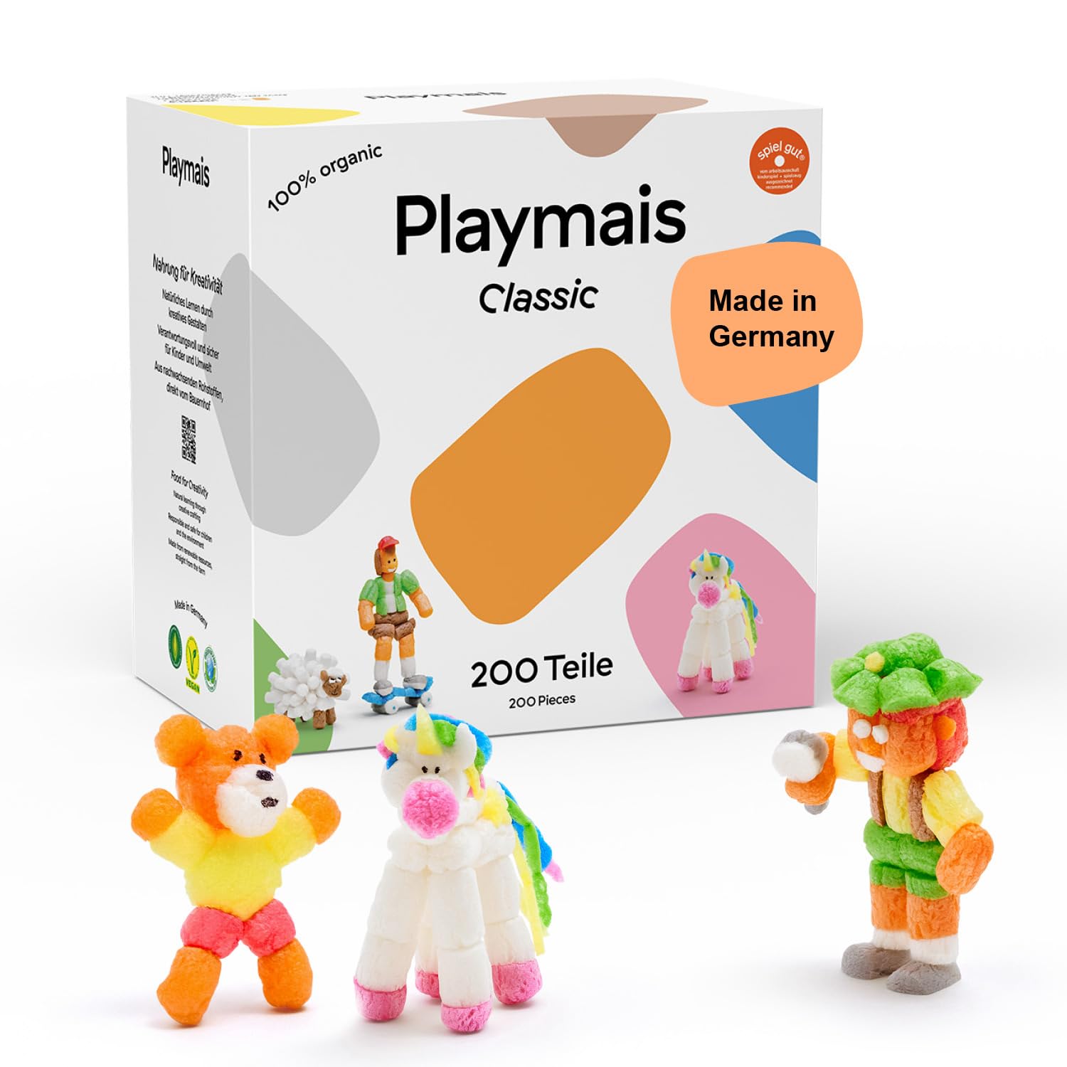 Playmais Basic 200 Teile | Bastelset | natürliches Spielzeug | inkl. Schwämmchen | vegan, verantwortungsvoll & sicher für Kinder & Umwelt | ab 3 Jahren