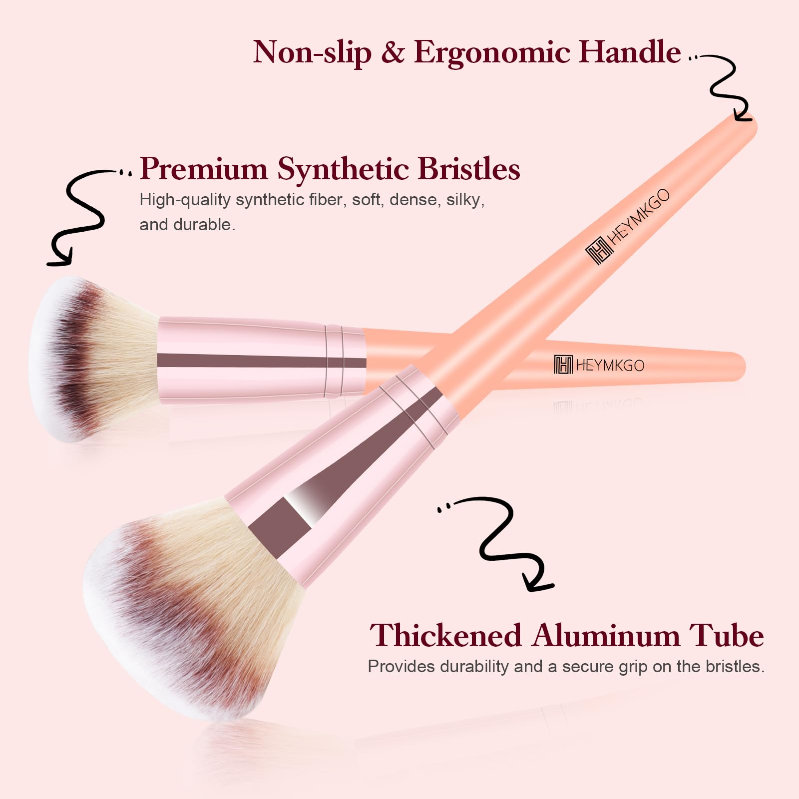 HEYMKGO Pennelli Make Up 43 Pezzi Set Pennelli Make Up Con Borsa Spugnette Trucco Make Up Setole Sintetiche di Alta Qualità Fondotinta Kabuki Cipria Correttori Fard Ombretto Illuminante Sopracciglia