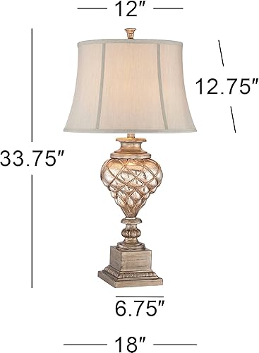 Miniatura 4 de Barnes and Ivy Luke - Juego de 2 lámparas de mesa auxiliares tradicionales grandes de 33 34 pulgadas de alto, con acabado dorado y plateado, cristal