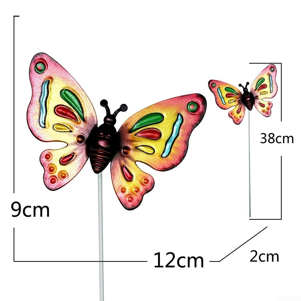 Juego de 4 estacas de jardín de mariposa de metal para decoración de césped y patio al aire libre, a prueba de óxido