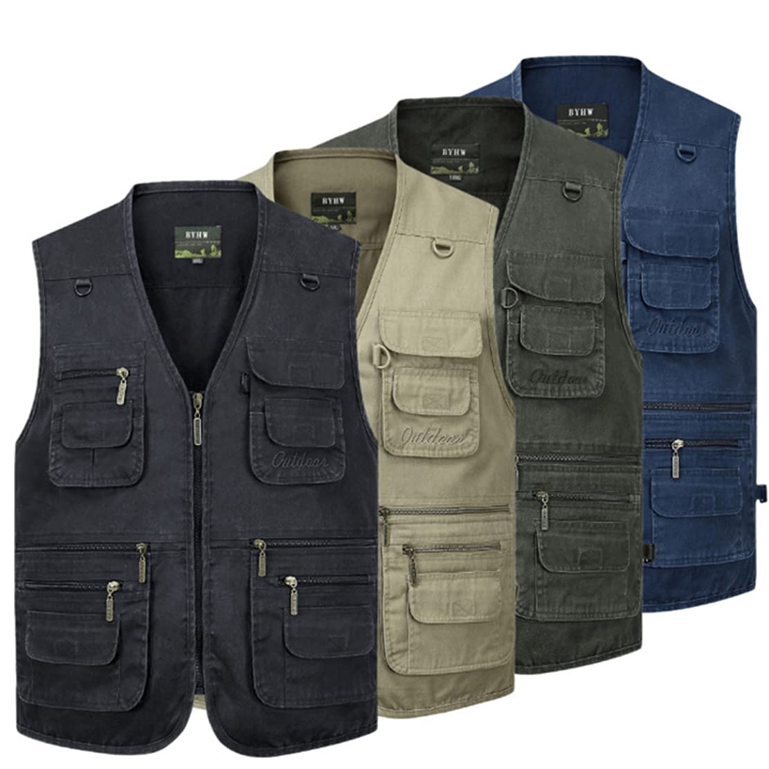 Homme Gilet de Plein air,Durable Coton Veste sans Manches Multipoches pour Hommes, Hommes Respirant Plein Air Chasse Camping Gilets Classique Veste de Sport pour Voyage,Photographie,Pêche
