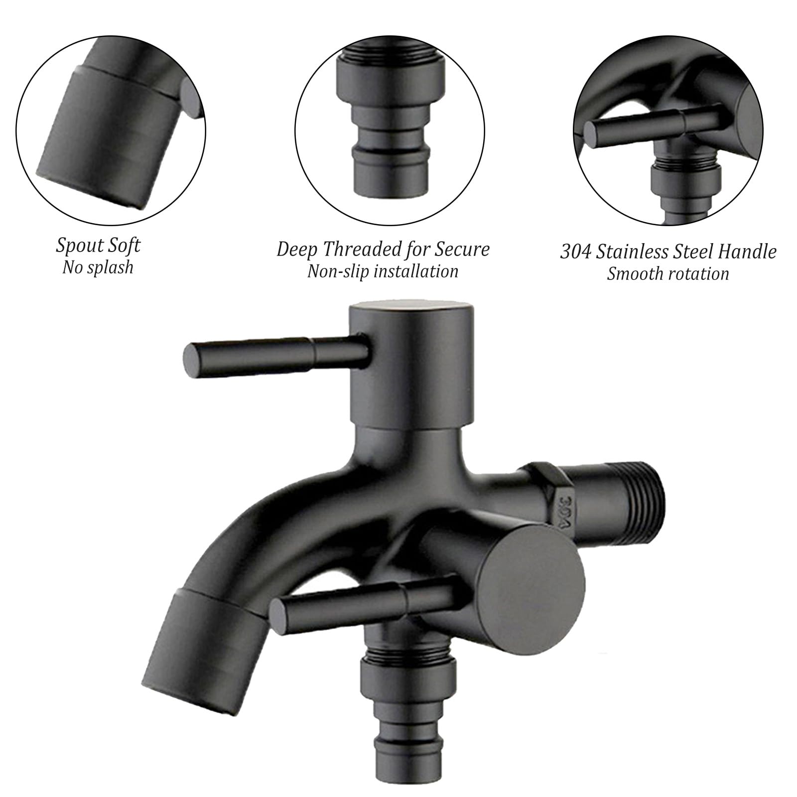 Grifo Universal de 1/2 Pulgadas, Grifo Doble de Acero Inoxidable, Grifo de Lavadora de Doble Boquilla para Jardín, Hogar e Industrial (Estilo 2)