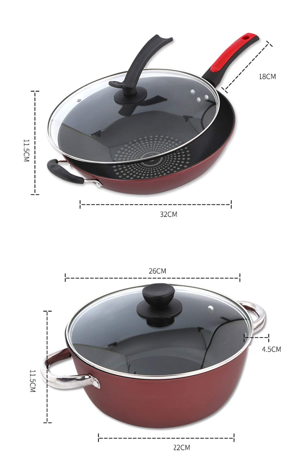 Kochgeschirr-Set Suppentopf Bratpfanne Milchtopf Schmortopf Stielkasserolle Kochtopf Kochtopf-Set Antihaft-Pfanne Eintopf Schmortopf Wok