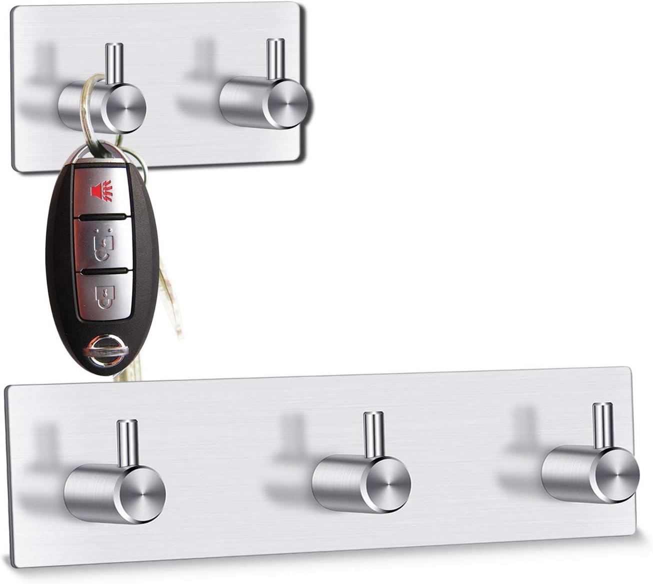 Bathroom Robe Towel Hooks, Stainless Steel Peel Stick Hooks Self Adhesive Wall Robe Key Coat Towel Hooks Hanger for Kitchen Bathroom Closet Room Office Door(3+2 Hooks)