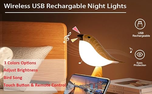 THOEWONG Small Bird Desk Lamp, Remote Rechargeable Cordless Table Lamp with 3 Color Temperatures, Remote Control & Touch Sensor, Multi-Function Battery Operated Bird Light for Bedroom, Kids, 1 Pack — view 5