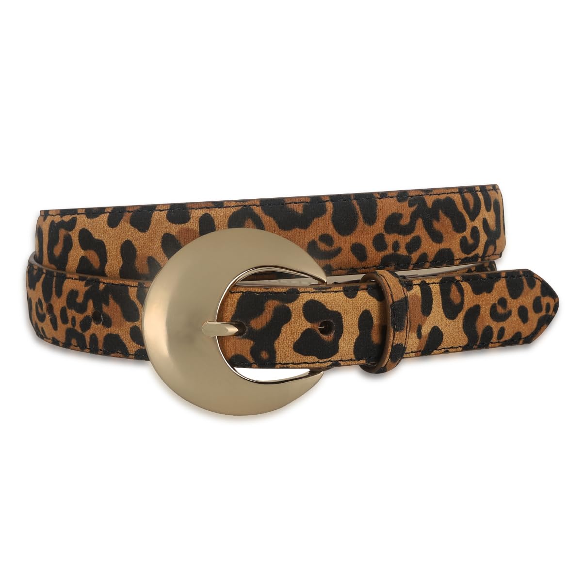 totes® Ladies Jean Waist Belt With Sleek Crescent Gold Tone Buckle, Lightweight and Comfortable for Everyday Wear, Animal Print, Small/Medium