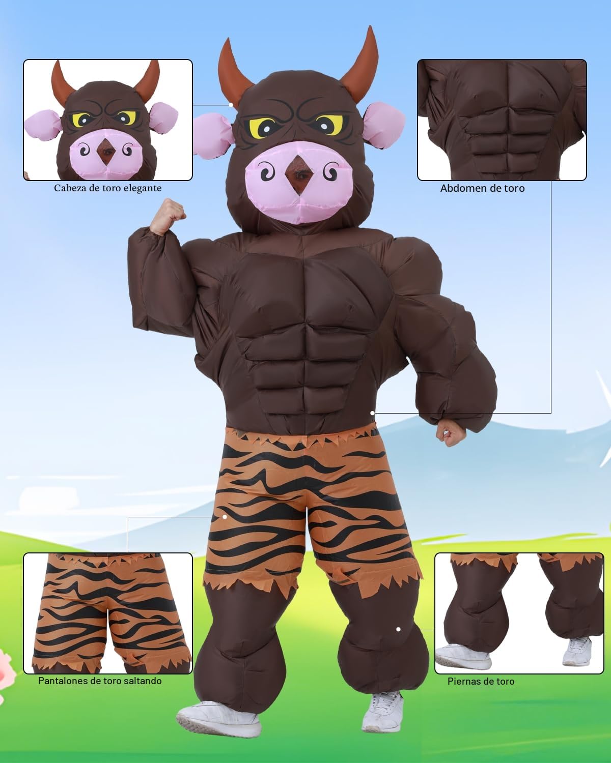FXICH Disfraz de Vaca Hinchable para Adulto, Toro para Halloween, Juegos de Rol, Fiestas, Carnaval - para 150-190cm