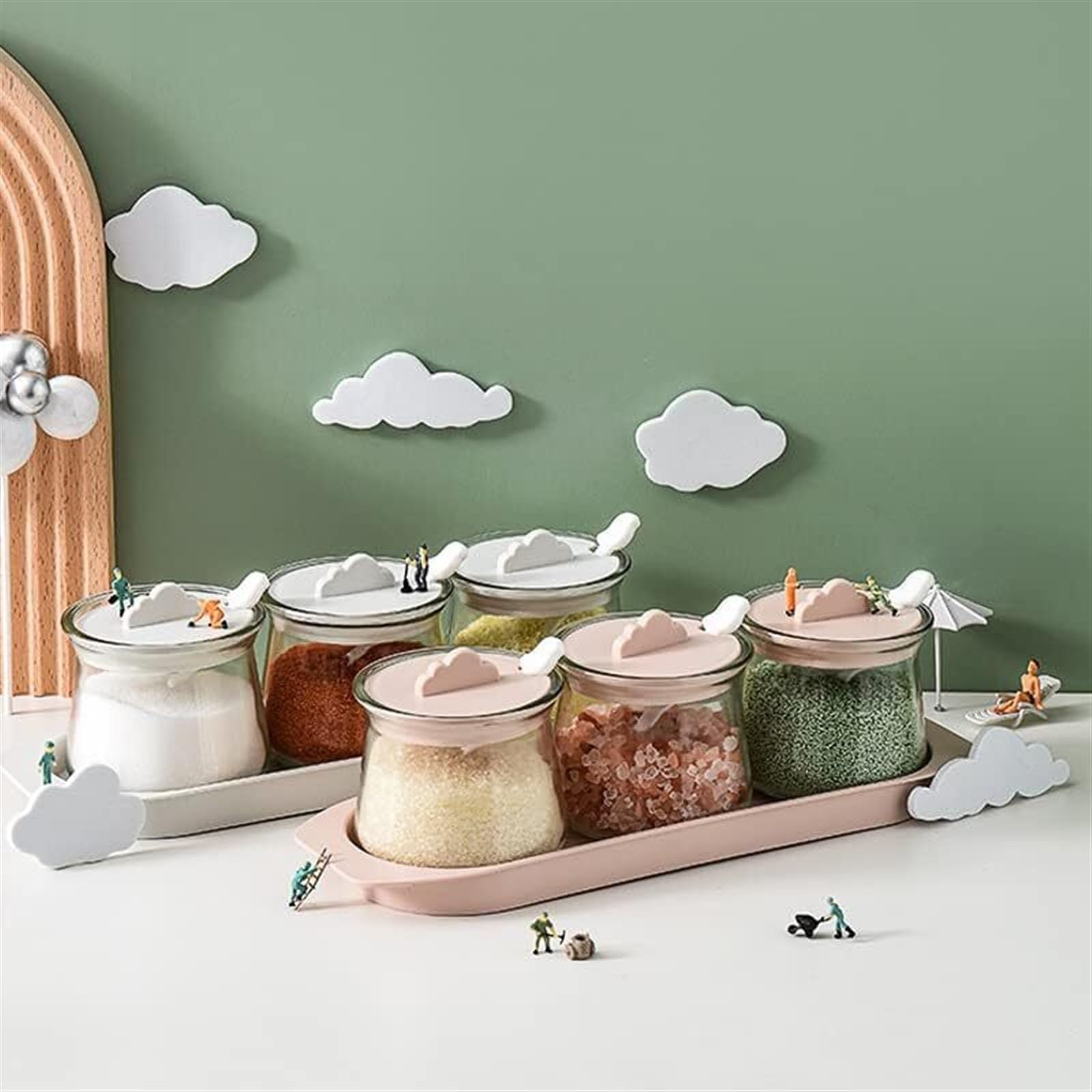 Pots d'assaisonnement, boîte à épices, coffret d'assaisonnement en verre de cuisine, salière, poivrière, pots à condiments, bidons de stockage, gadgets, pots à épices simples (couleur : bleu, taille (