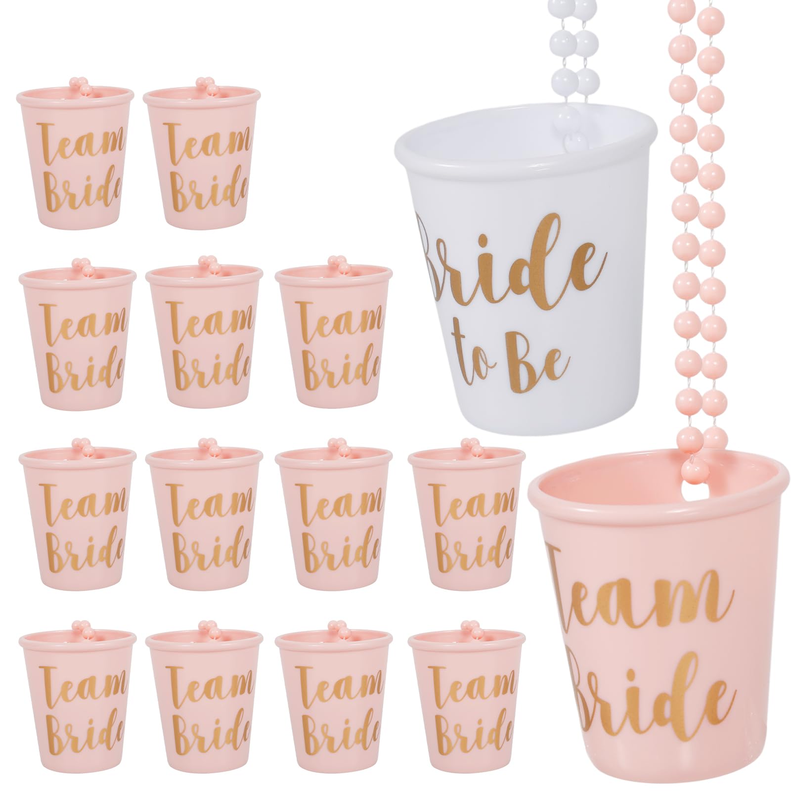 15PCS Beaded Shot Glasses Hen Party Shot Glass Necklace Bride Groom Cups Necklace Plastic Bride Groom Drinking Tumblers for Bachelorette Party Favours Hen Do Bridal Shower Pre Wedding Gatherings