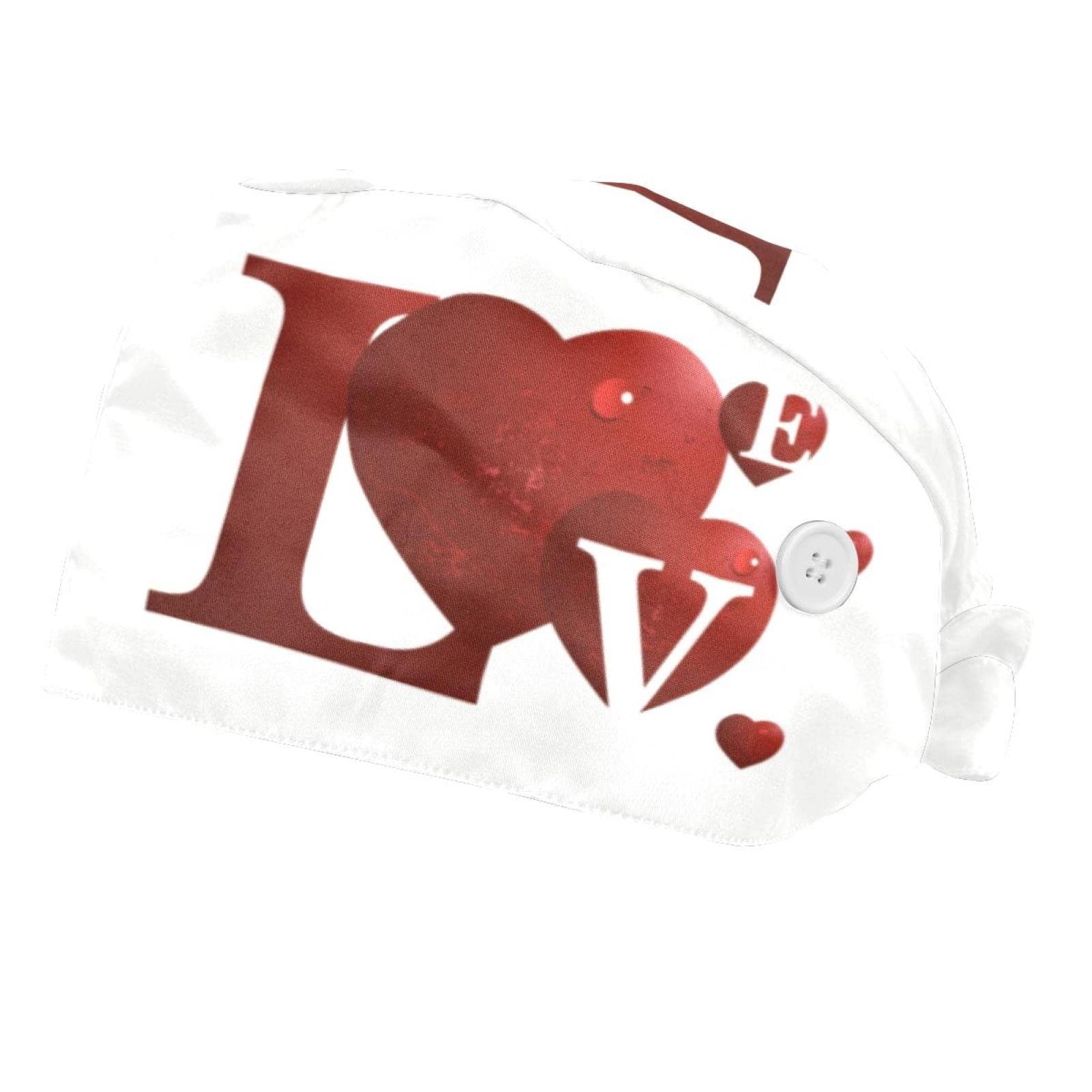 2 Pieces Working Caps with Button Tie Back Hats with Sweatband for Women Men,One Size - Uunique Valentine's Day Love