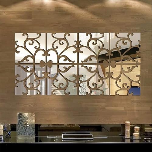 Miniatura 1 de Adhesivos de pared de espejo 3D, 4 piezas de acrílico cuadrado patrón geométrico, calcomanías de arte de bricolaje, azulejos de pared de plástico