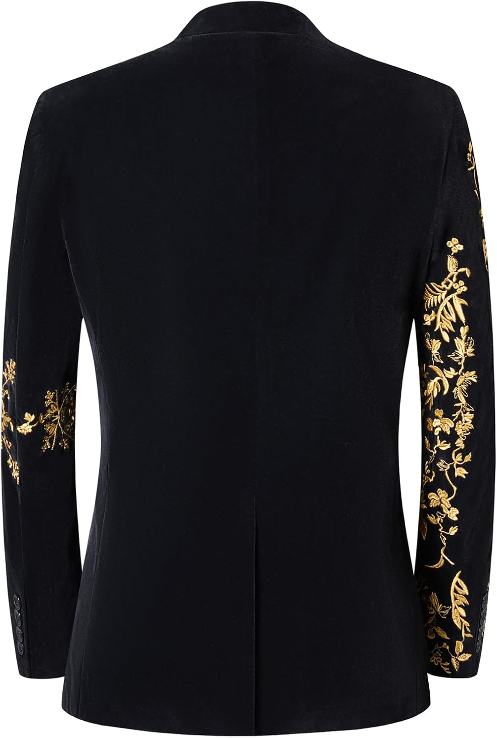 Men's Black Velvet Blazer with Gold Floral Embroidery, Slim Fit Suit Jacket for Wedding, Party, Banquet, Prom