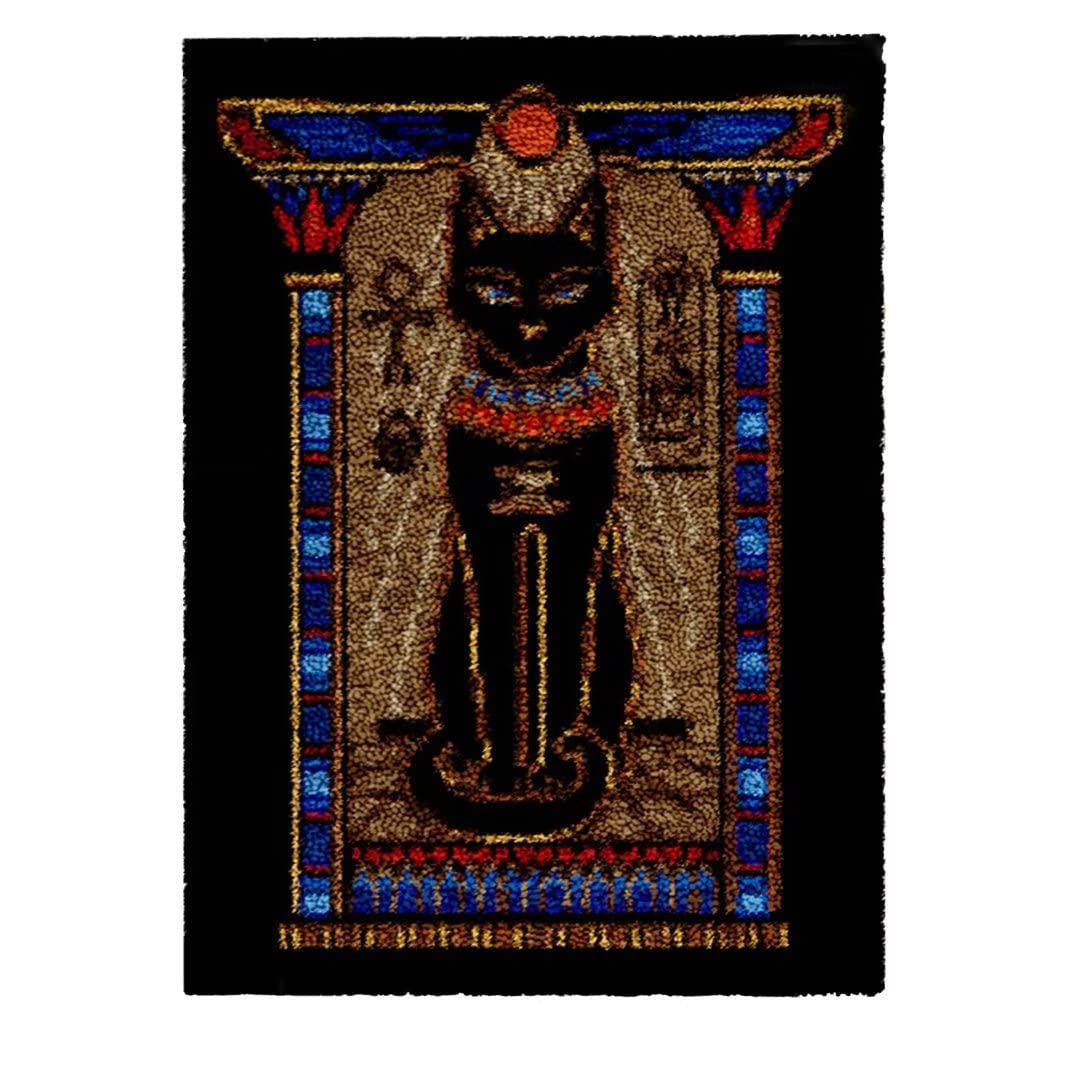 ROCKY&CHAO Myriad Choices DIY Latch Hook Rug Kit for Kids & Adults - Cross Stitch Carpet Making Crochet Embroidery Needlework Crafts - Home Decor Project - 50X38CM - Egyptian Black Cat