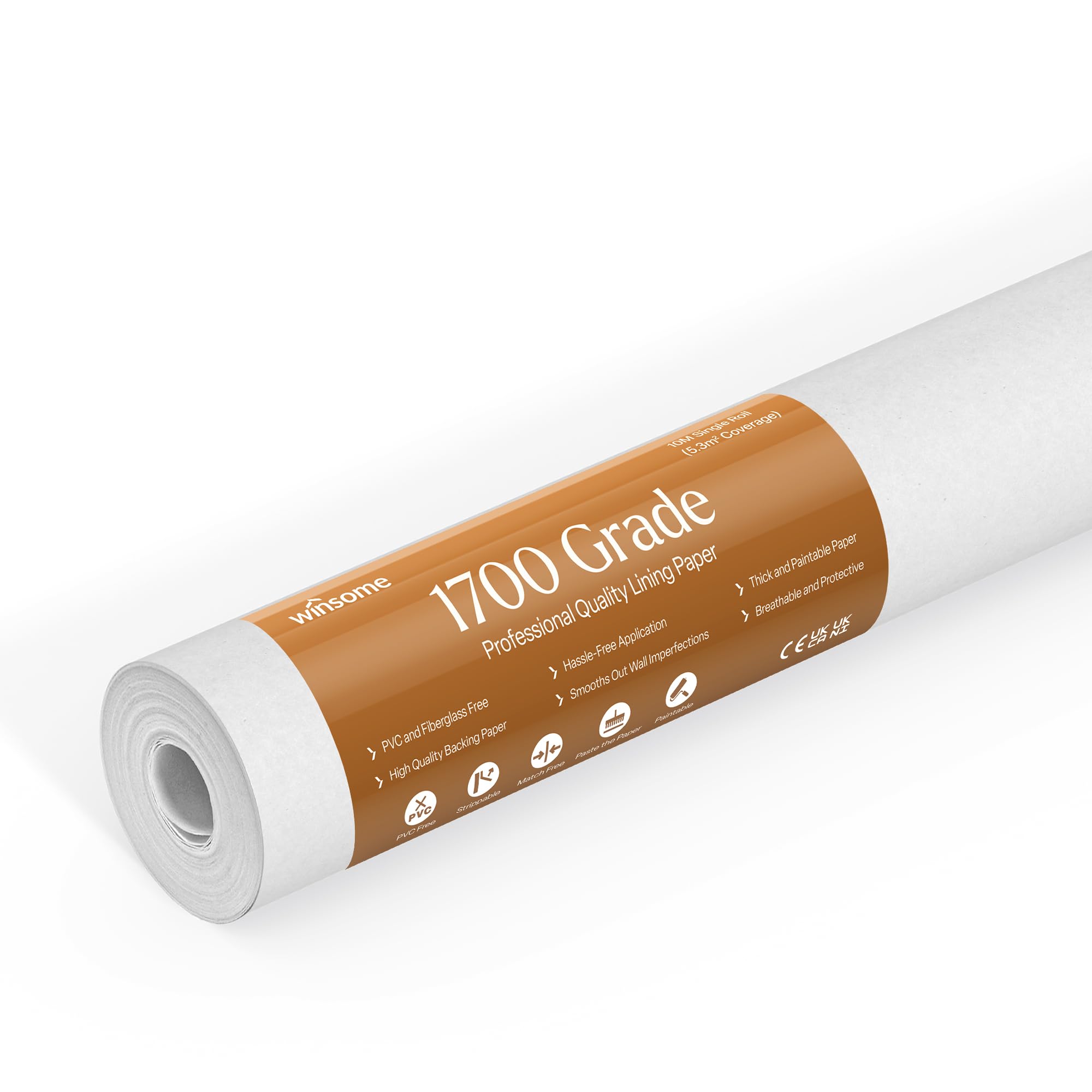 Winsome White Lining Paper For Walls 10M X 53Cm Wallpaper For New & Damaged Ceiling & Walls For Paint Easy To Install & Remove Heavy Duty Paintable Plain Lining Paper | 10M Roll (1700 Grade)