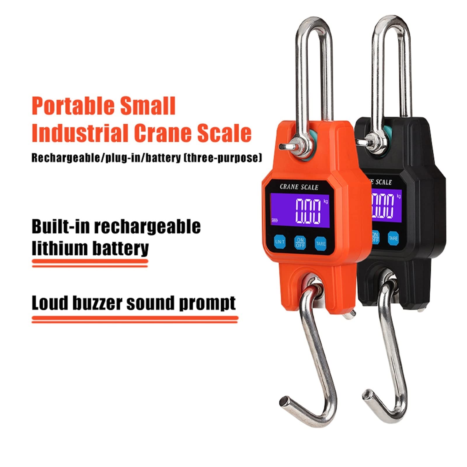 Báscula de grúa Báscula de grúa Industrial pequeña portátil, báscula de caza electrónica Digital de 300 kg/50g, báscula de pesca de doble precisión recargable Muy resistente(Nero)