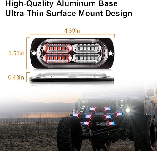 Miniatura 2 de Sidaqi 192 luces LED estroboscópicas intermitentes de emergencia rojas y azules para camiones, función de sincronización, luces LED ultra delgadas,