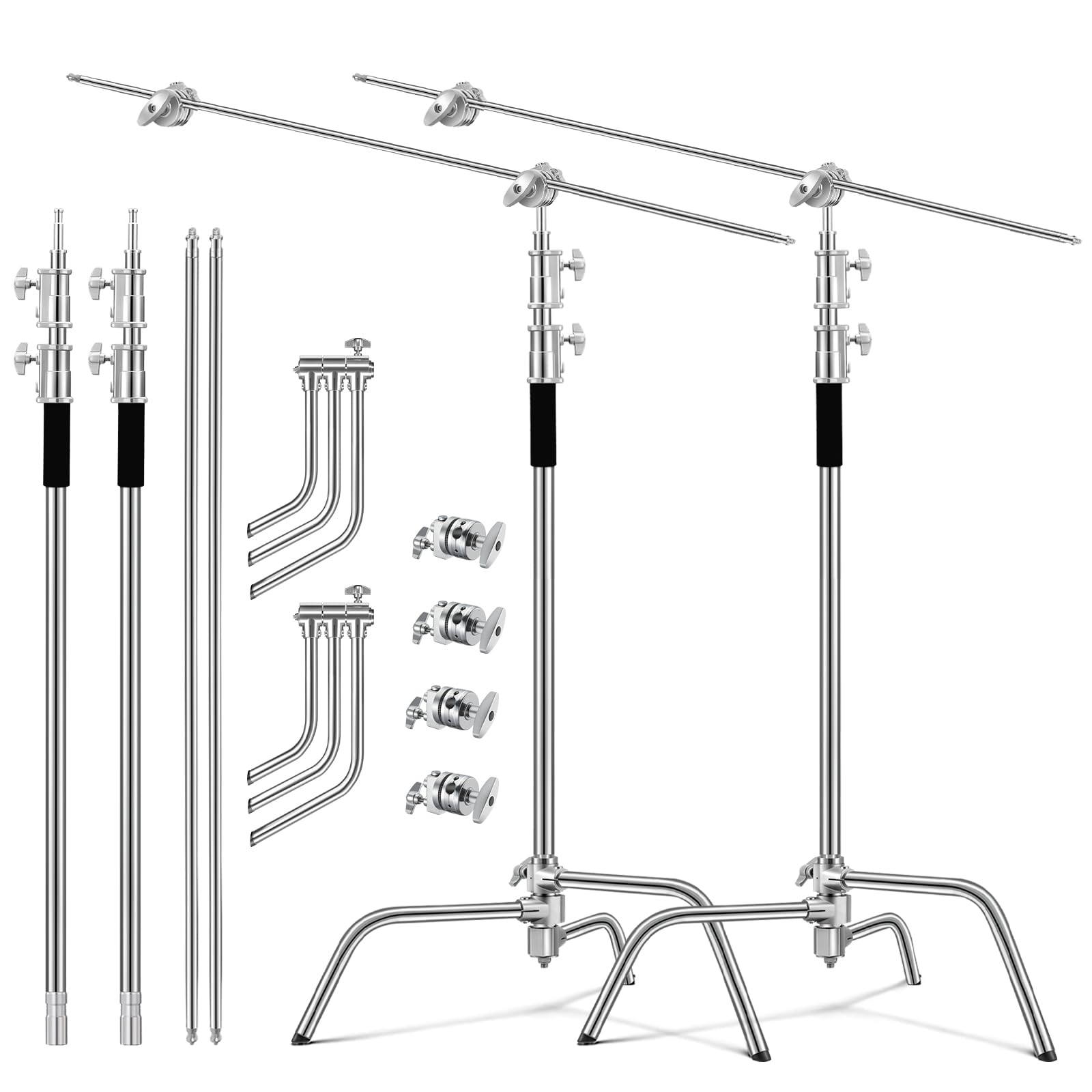Soonpho 2-Pack C Stand Set 100% Acciaio Inossidabile Heavy Duty Supporto a C Argento Fotografia Light Stand 330cm Regolabile Supporto Luce per Godox AD200 Pro SK400II Aputure 120D