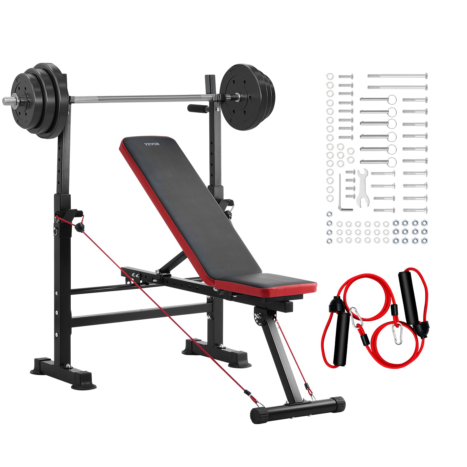 VEVOR Banco de Pesas 6 en 1 Banco de Ejercicios para Abdominales para Entrenamiento de Fuerza en el Gimnasio en Casa, 272 kg Banco Plano Inclinado y Declinado de Plegado Rápido, 1400 x 840 x 1170 mm