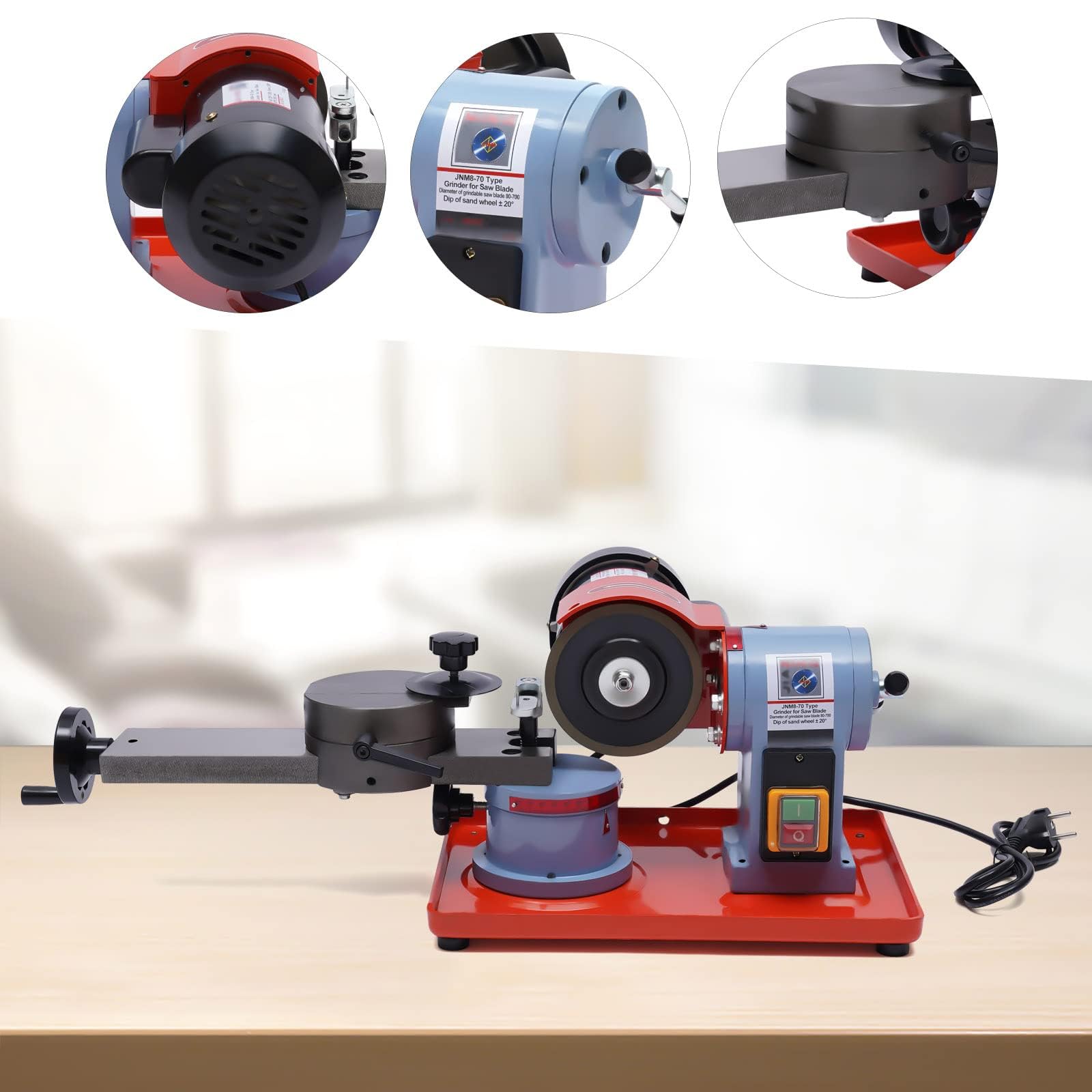 Afilador de hojas de sierra circular, lijadora eléctrica de hoja de sierra circular para carburo de tungsteno, HSS, plástico, mesa de madera ± 20°, 250 W